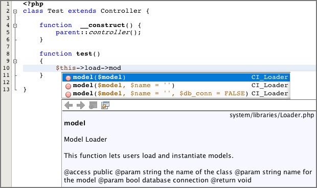 Remplissage auto de CodeIgniter dans Netbeans