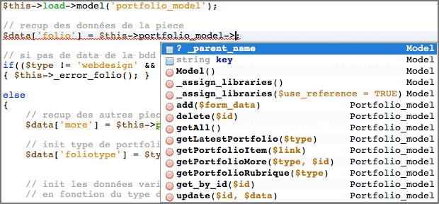 Autocomplete de CodeIgniter dans Netbeans